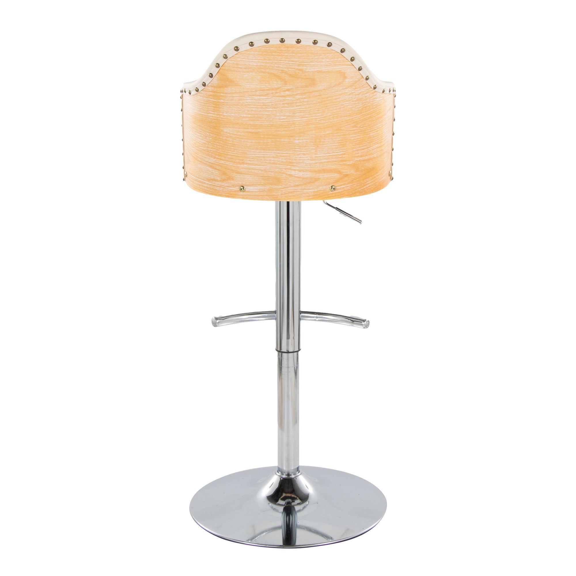 Ahoy Adjustable Barstool - Set of 2 - Chrome Metal, Natural Bamboo, Cream PU