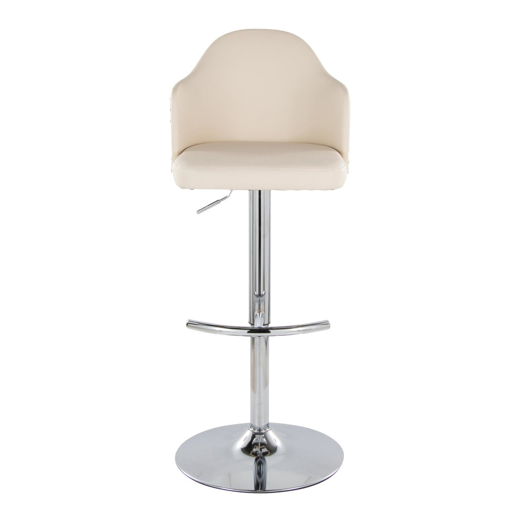 Ahoy Adjustable Barstool - Set of 2 - Chrome Metal, Natural Bamboo, Cream PU