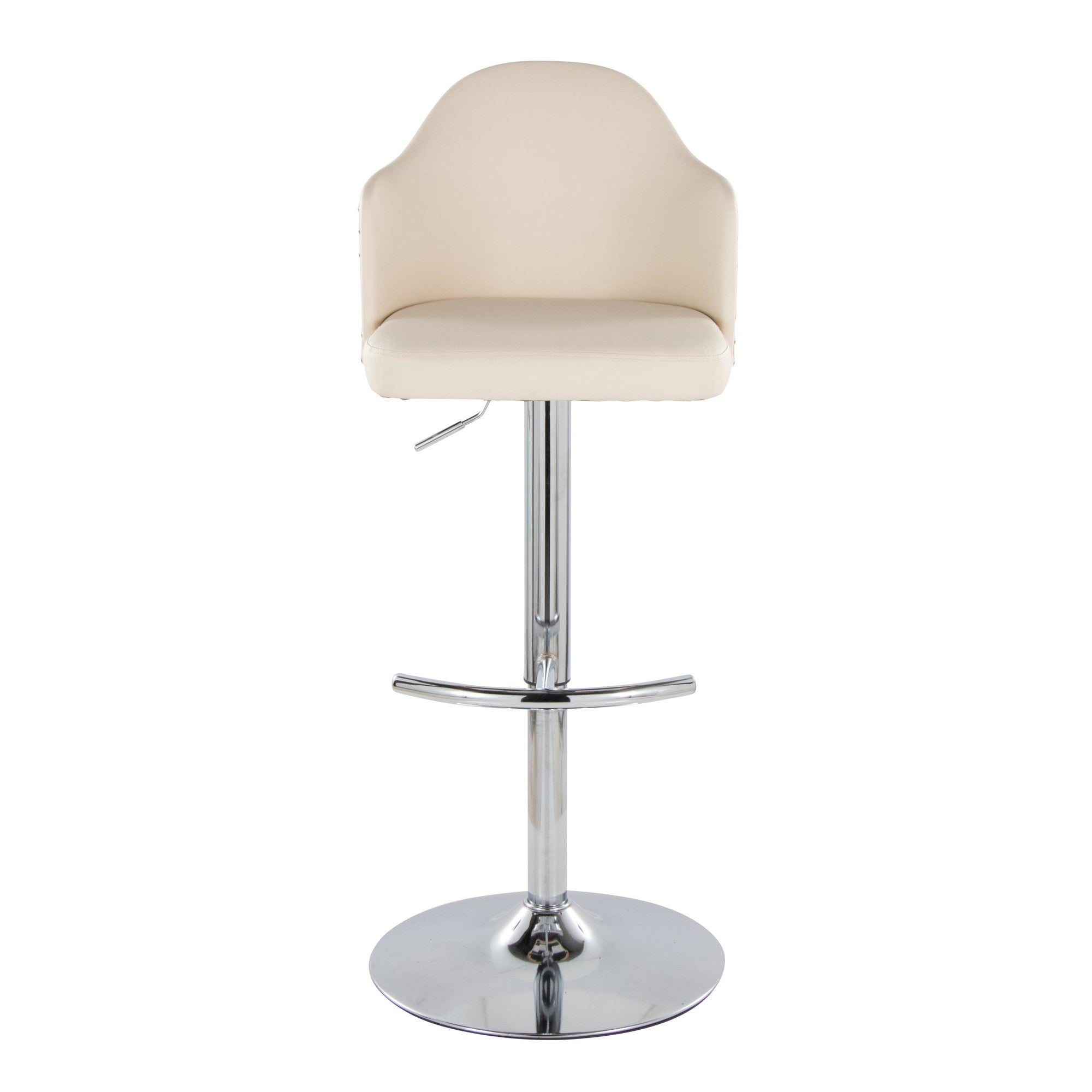 Ahoy Adjustable Barstool - Set of 2 - Chrome Metal, Natural Bamboo, Cream PU