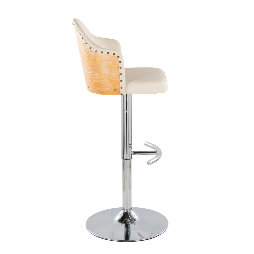 Ahoy Adjustable Barstool - Set of 2 - Chrome Metal, Natural Bamboo, Cream PU