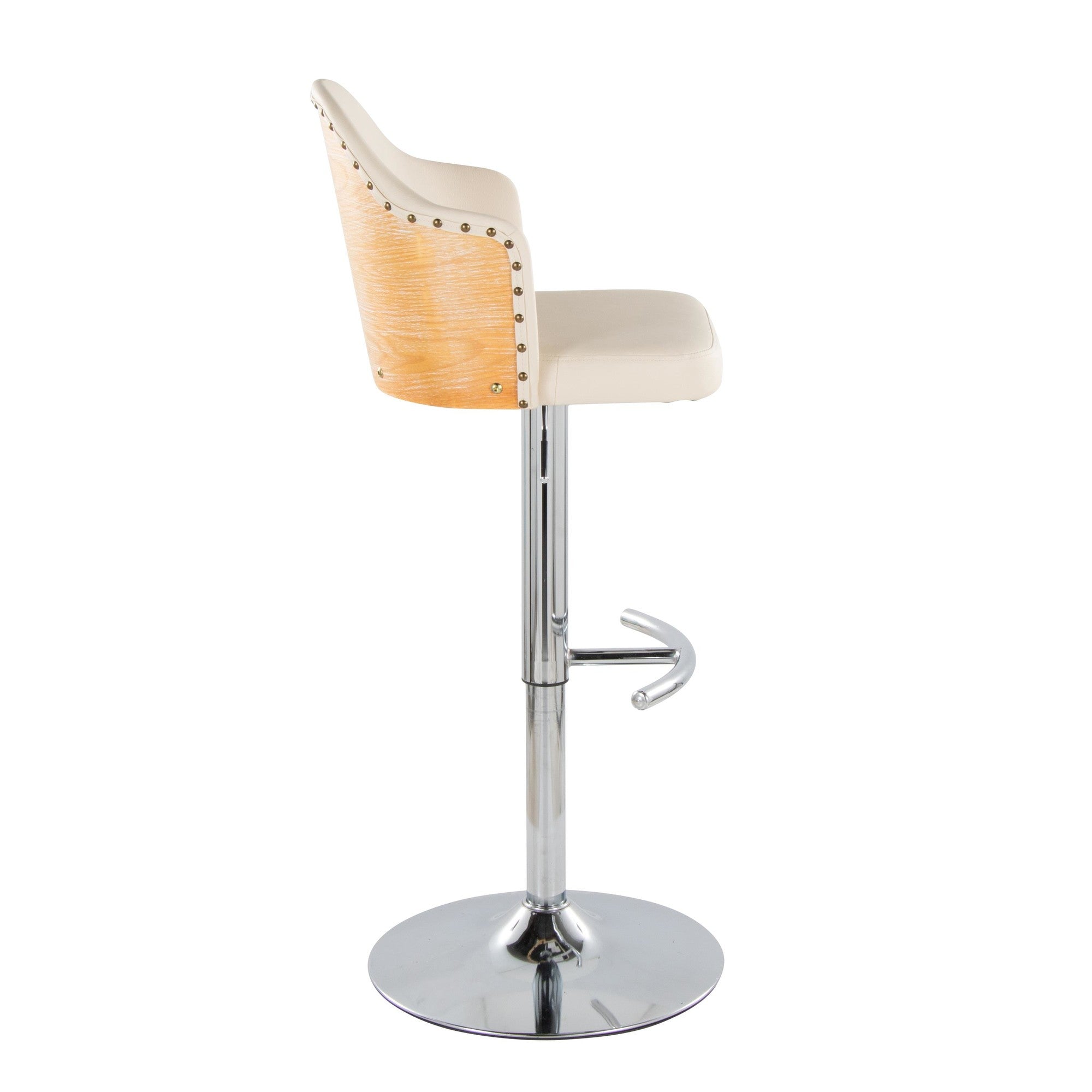 Ahoy Adjustable Barstool - Set of 2 - Chrome Metal, Natural Bamboo, Cream PU