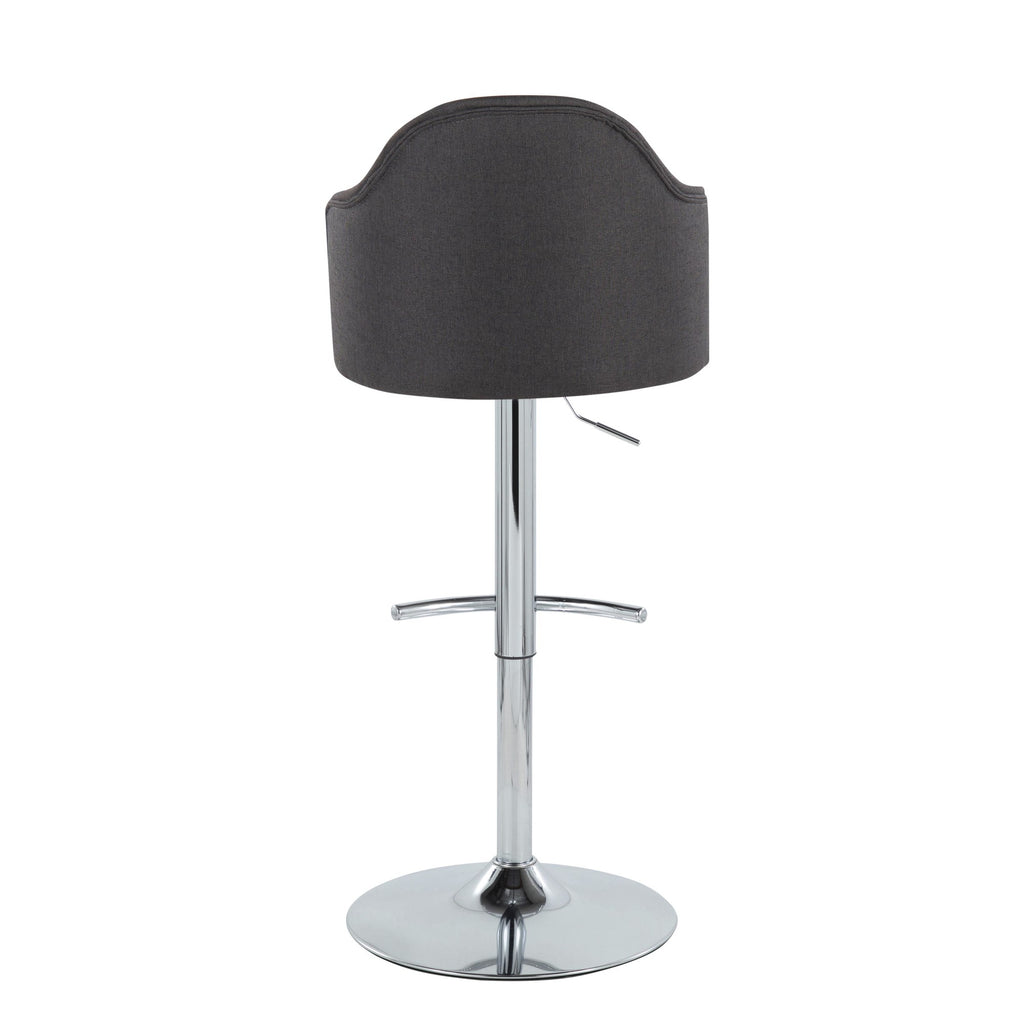 Ahoy Adjustable Barstool - Set of 2 - Chrome Metal, Charcoal Fabric