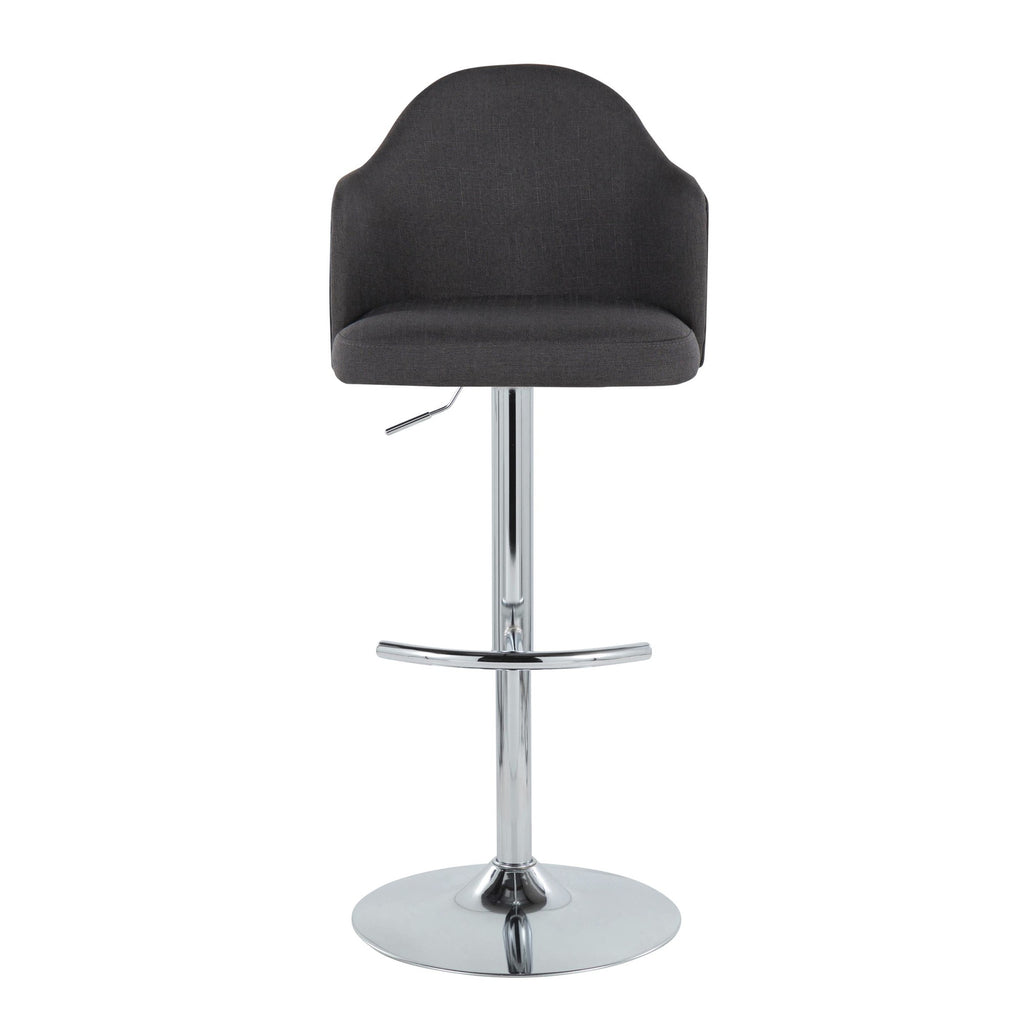 Ahoy Adjustable Barstool - Set of 2 - Chrome Metal, Charcoal Fabric