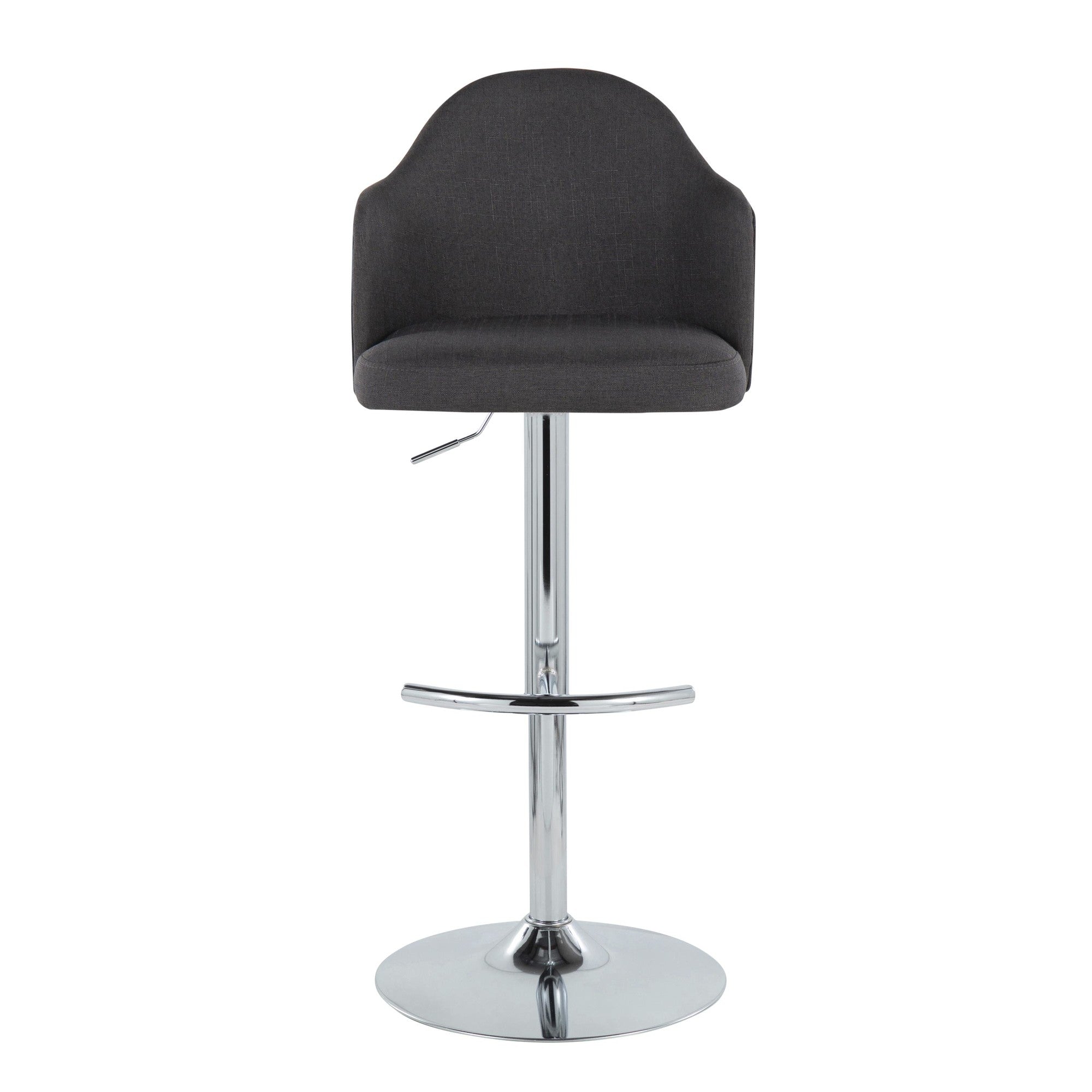 Ahoy Adjustable Barstool - Set of 2 - Chrome Metal, Charcoal Fabric