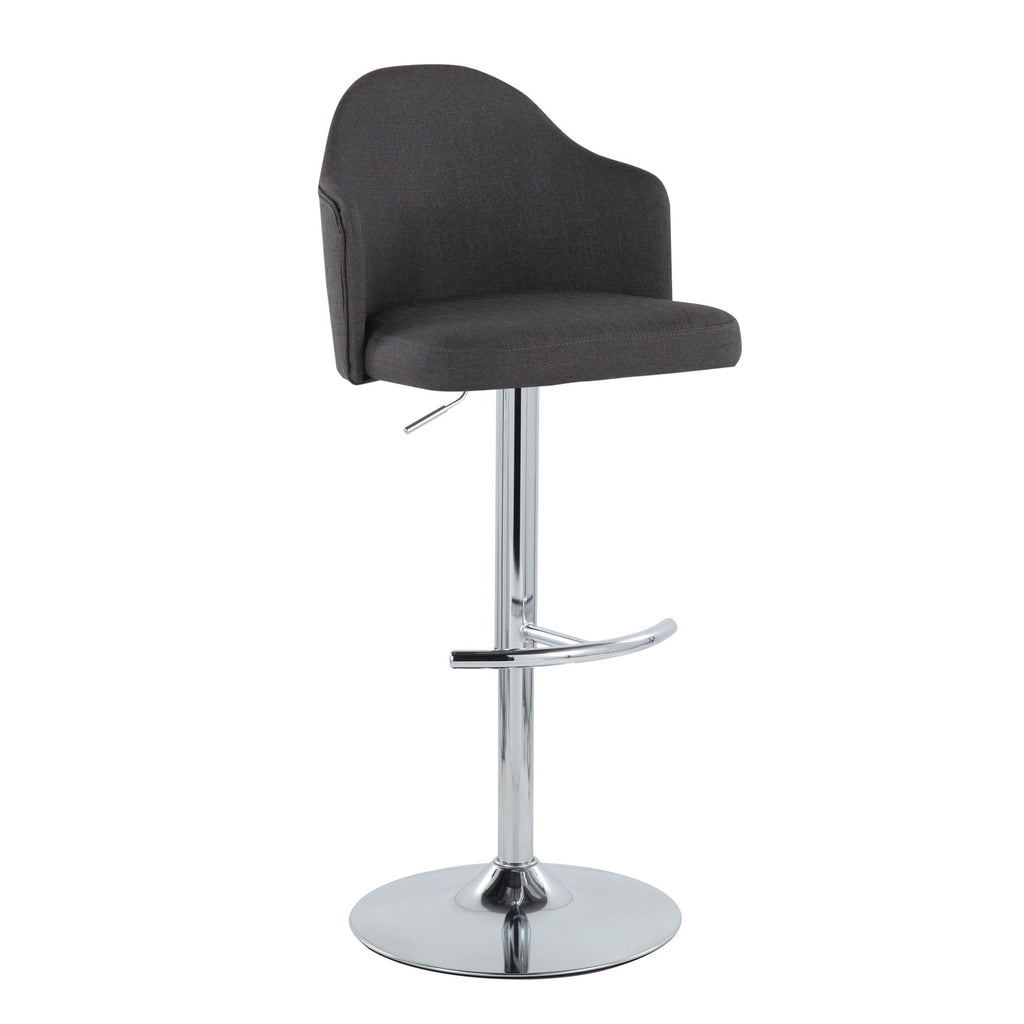 Ahoy Adjustable Barstool - Set of 2 - Chrome Metal, Charcoal Fabric