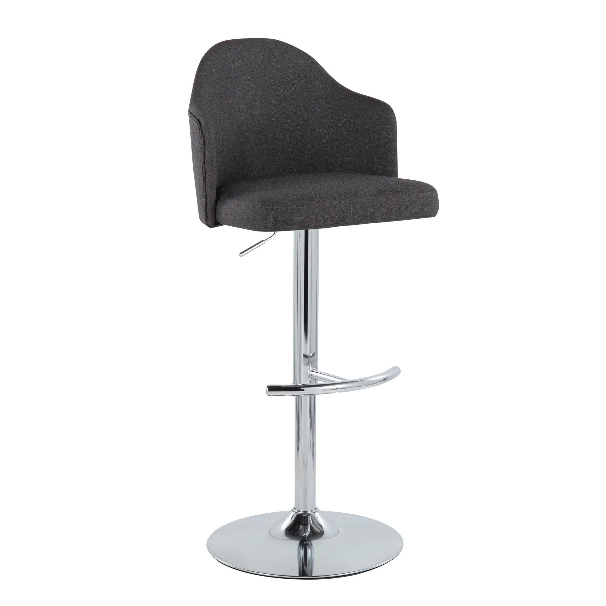 Ahoy Adjustable Barstool - Set of 2 - Chrome Metal, Charcoal Fabric