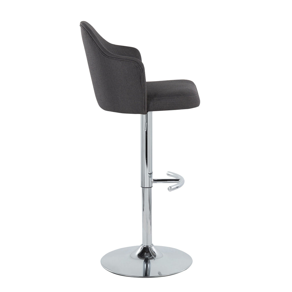 Ahoy Adjustable Barstool - Set of 2 - Chrome Metal, Charcoal Fabric