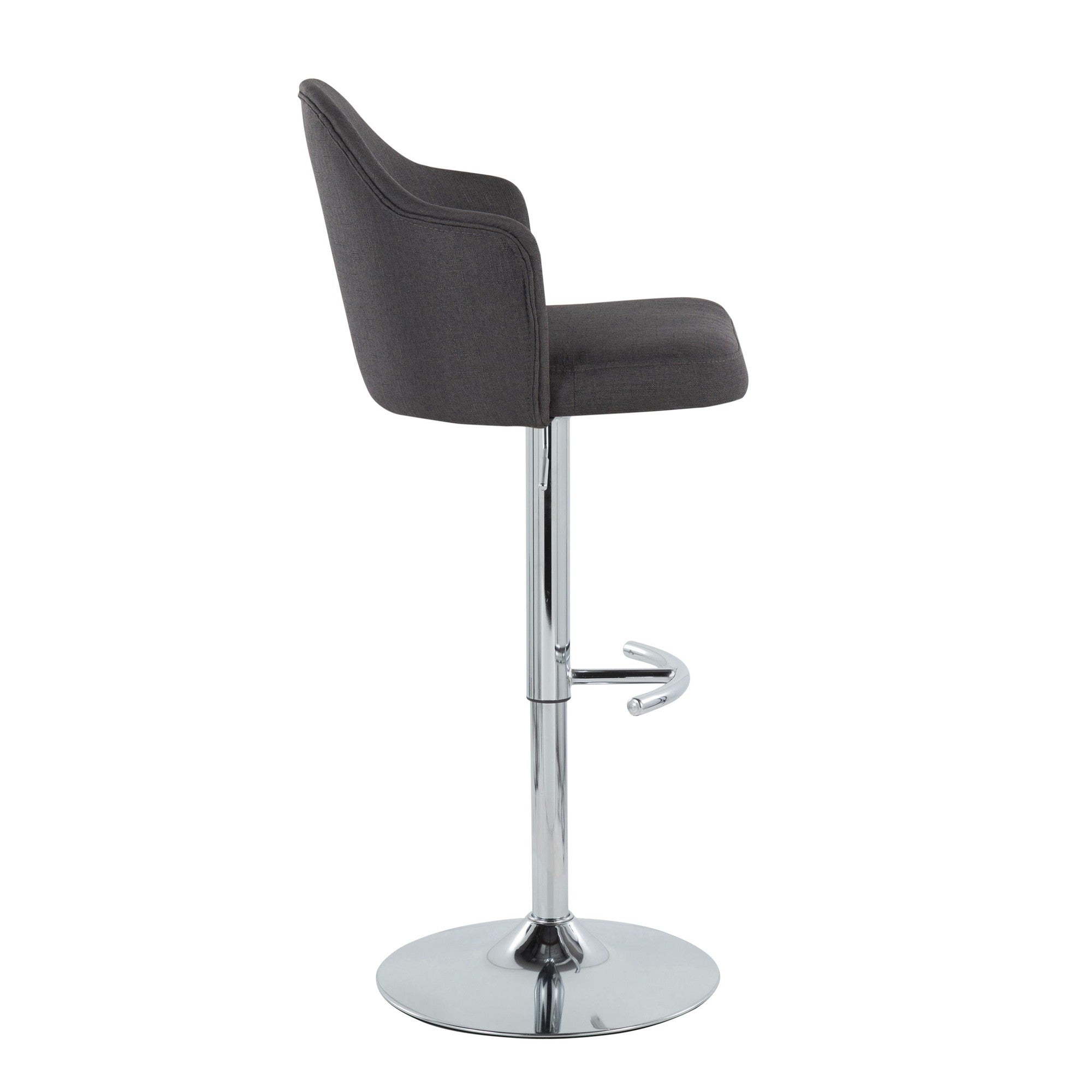 Ahoy Adjustable Barstool - Set of 2 - Chrome Metal, Charcoal Fabric