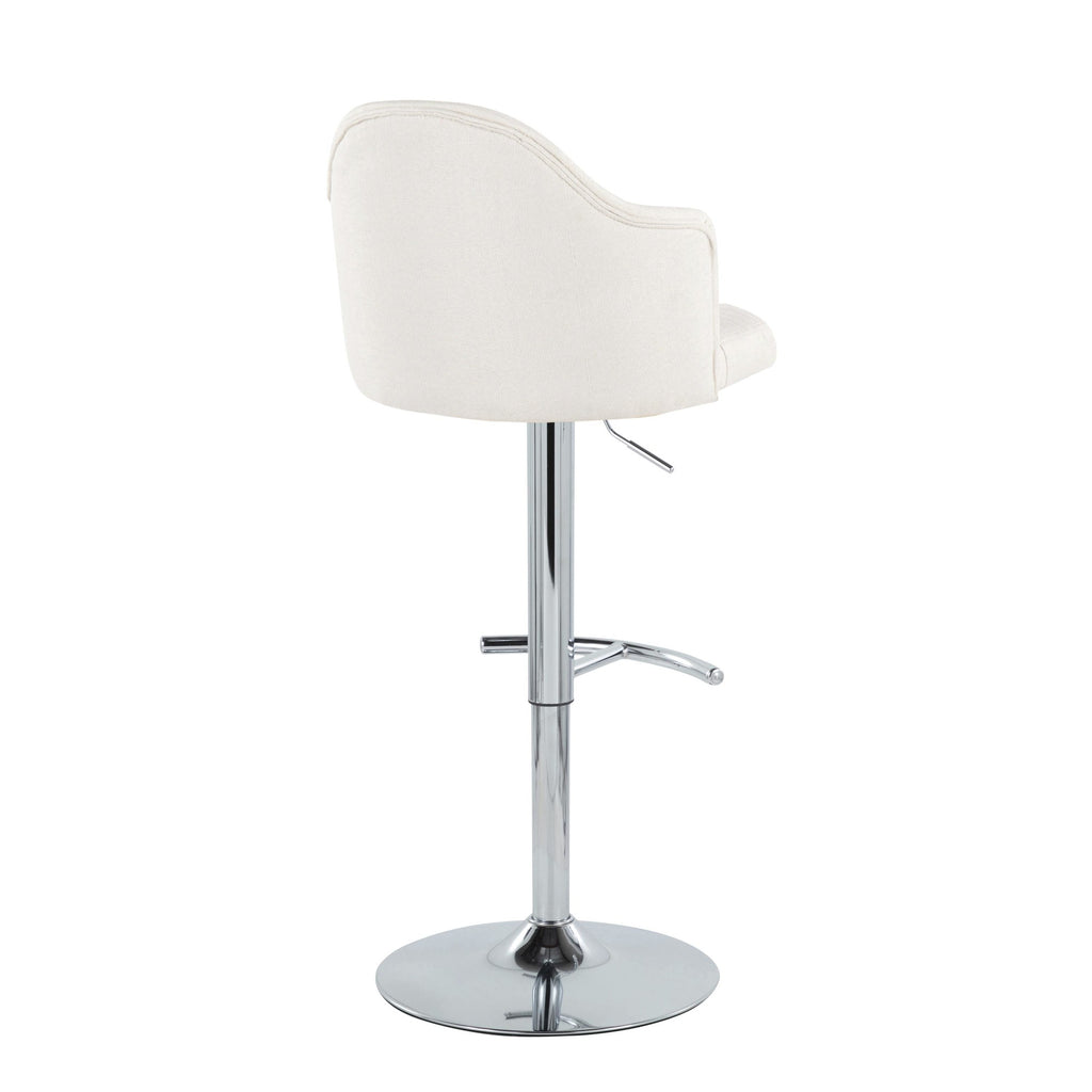 Ahoy Adjustable Barstool - Set of 2 - Chrome Metal, Cream Fabric