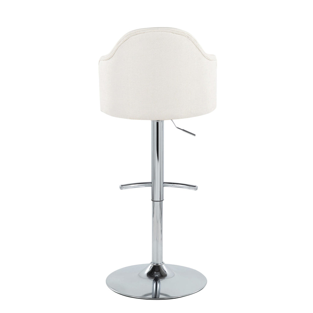 Ahoy Adjustable Barstool - Set of 2 - Chrome Metal, Cream Fabric