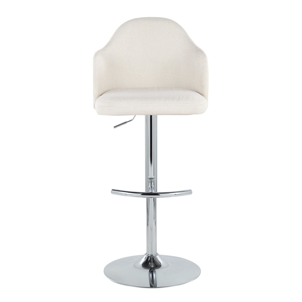 Ahoy Adjustable Barstool - Set of 2 - Chrome Metal, Cream Fabric
