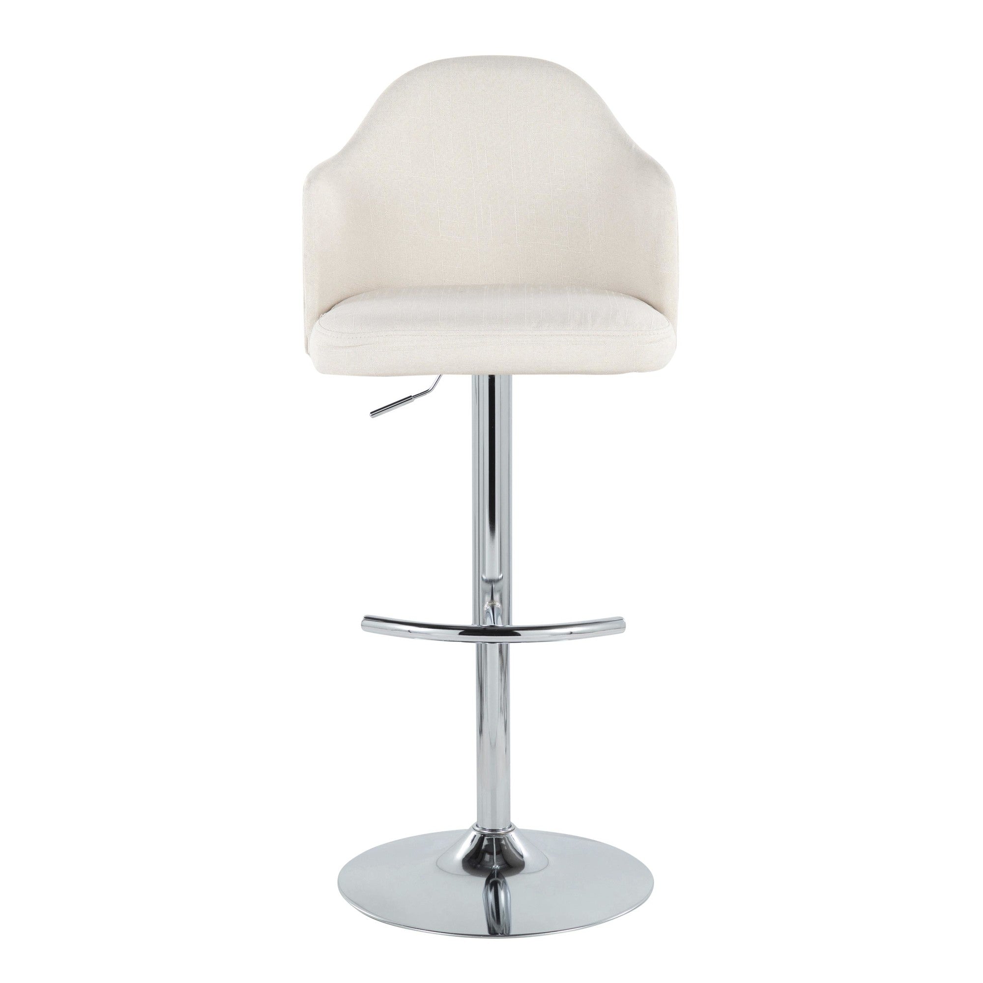 Ahoy Adjustable Barstool - Set of 2 - Chrome Metal, Cream Fabric