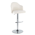 Ahoy Adjustable Barstool - Set of 2 - Chrome Metal, Cream Fabric