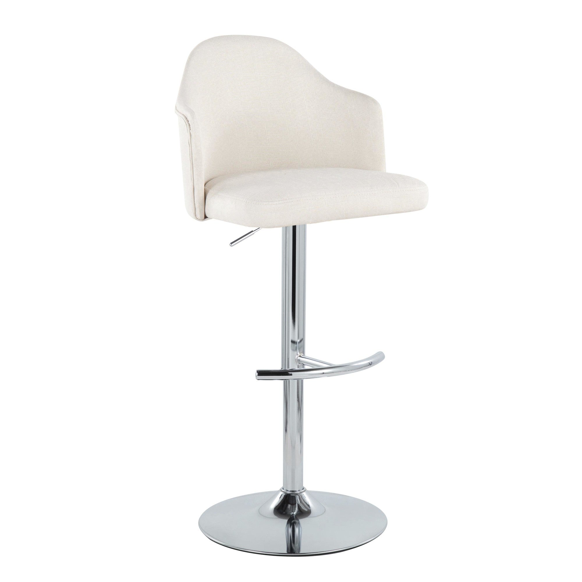Ahoy Adjustable Barstool - Set of 2 - Chrome Metal, Cream Fabric