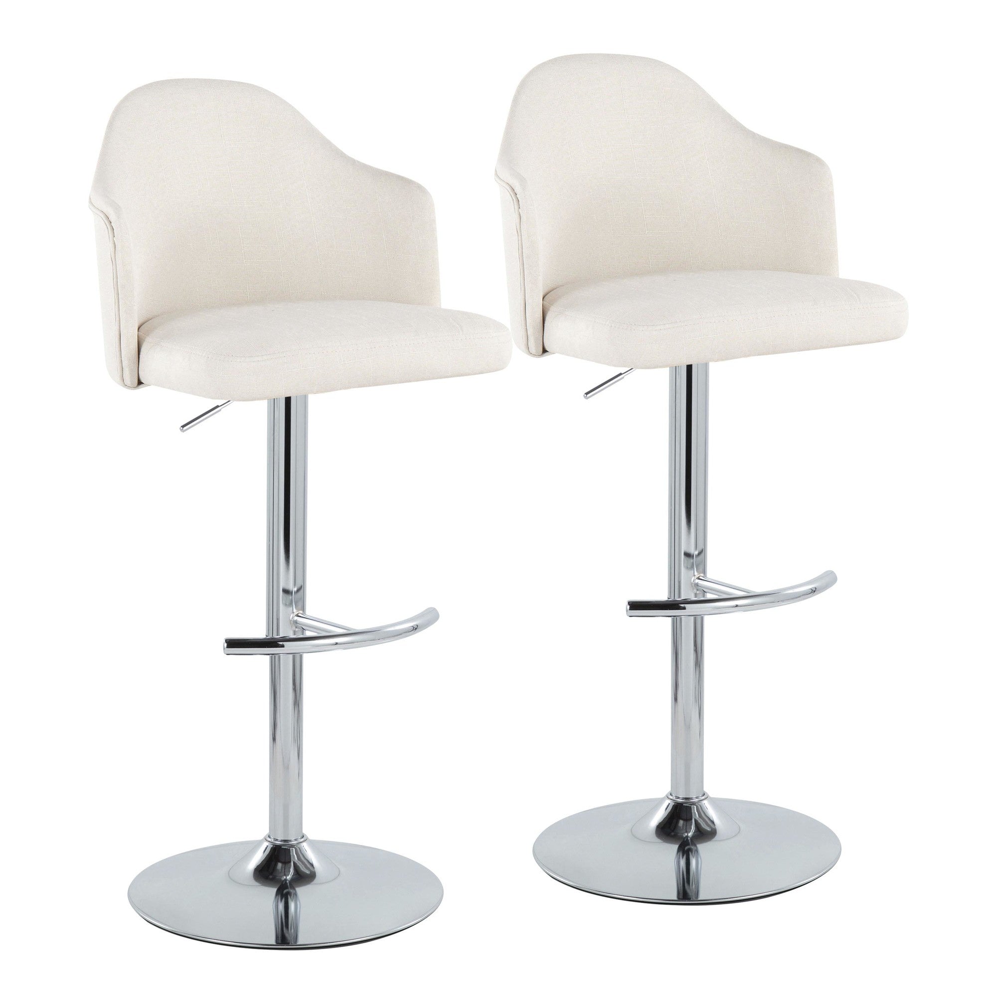 Ahoy Adjustable Barstool - Set of 2 - Chrome Metal, Cream Fabric