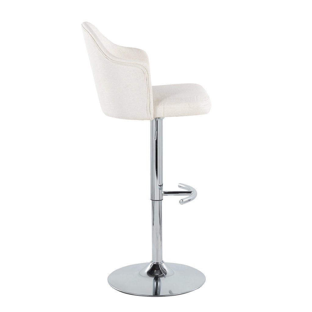 Ahoy Adjustable Barstool - Set of 2 - Chrome Metal, Cream Fabric