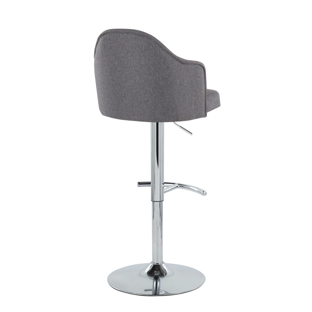 Ahoy Adjustable Barstool - Set of 2 - Chrome Metal, Grey Fabric