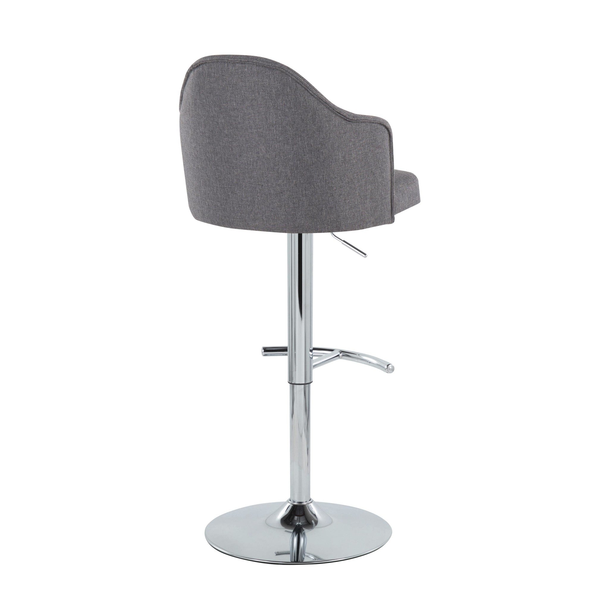 Ahoy Adjustable Barstool - Set of 2 - Chrome Metal, Grey Fabric