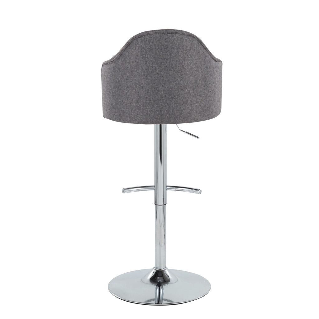 Ahoy Adjustable Barstool - Set of 2 - Chrome Metal, Grey Fabric