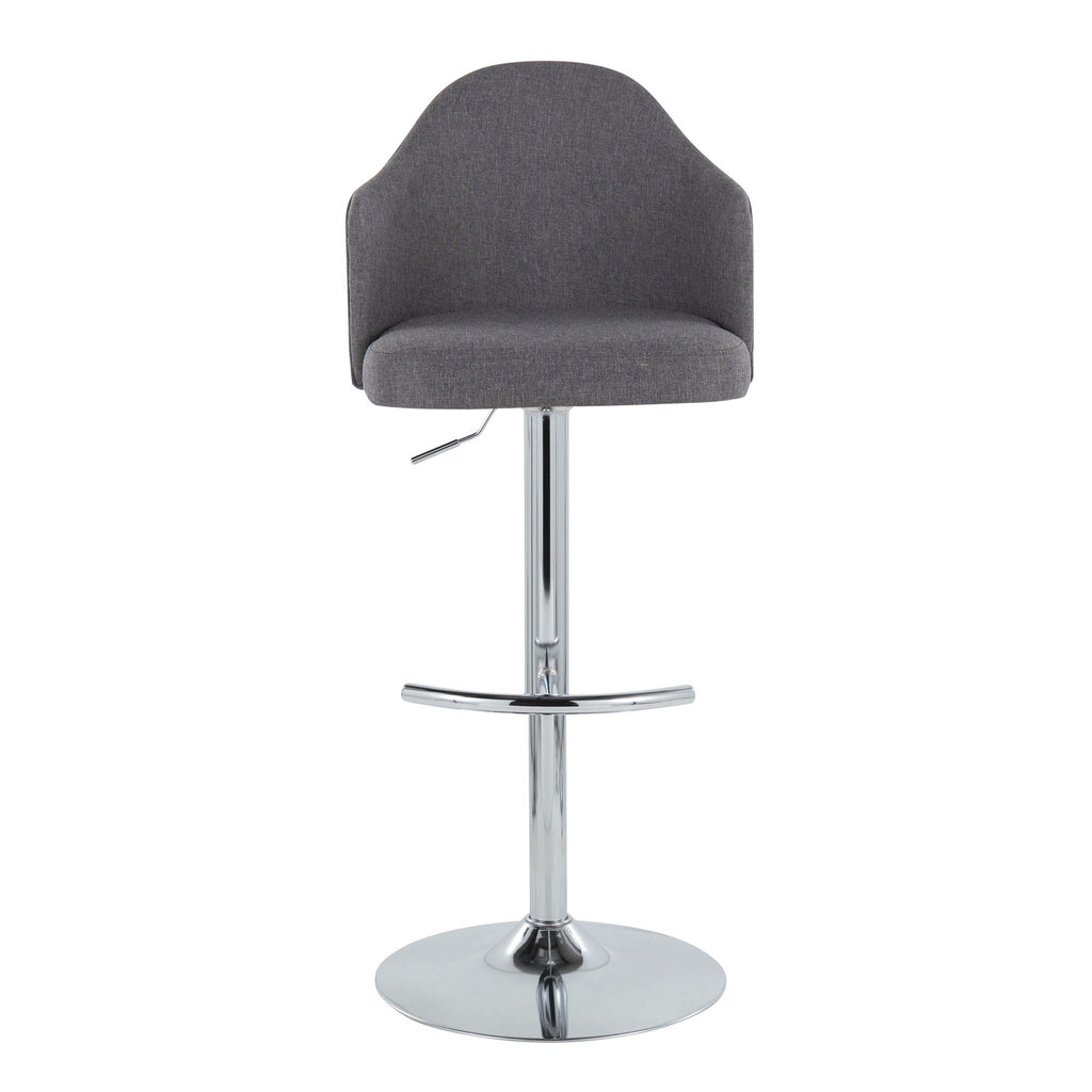 Ahoy Adjustable Barstool - Set of 2 - Chrome Metal, Grey Fabric