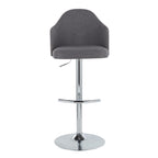 Ahoy Adjustable Barstool - Set of 2 - Chrome Metal, Grey Fabric