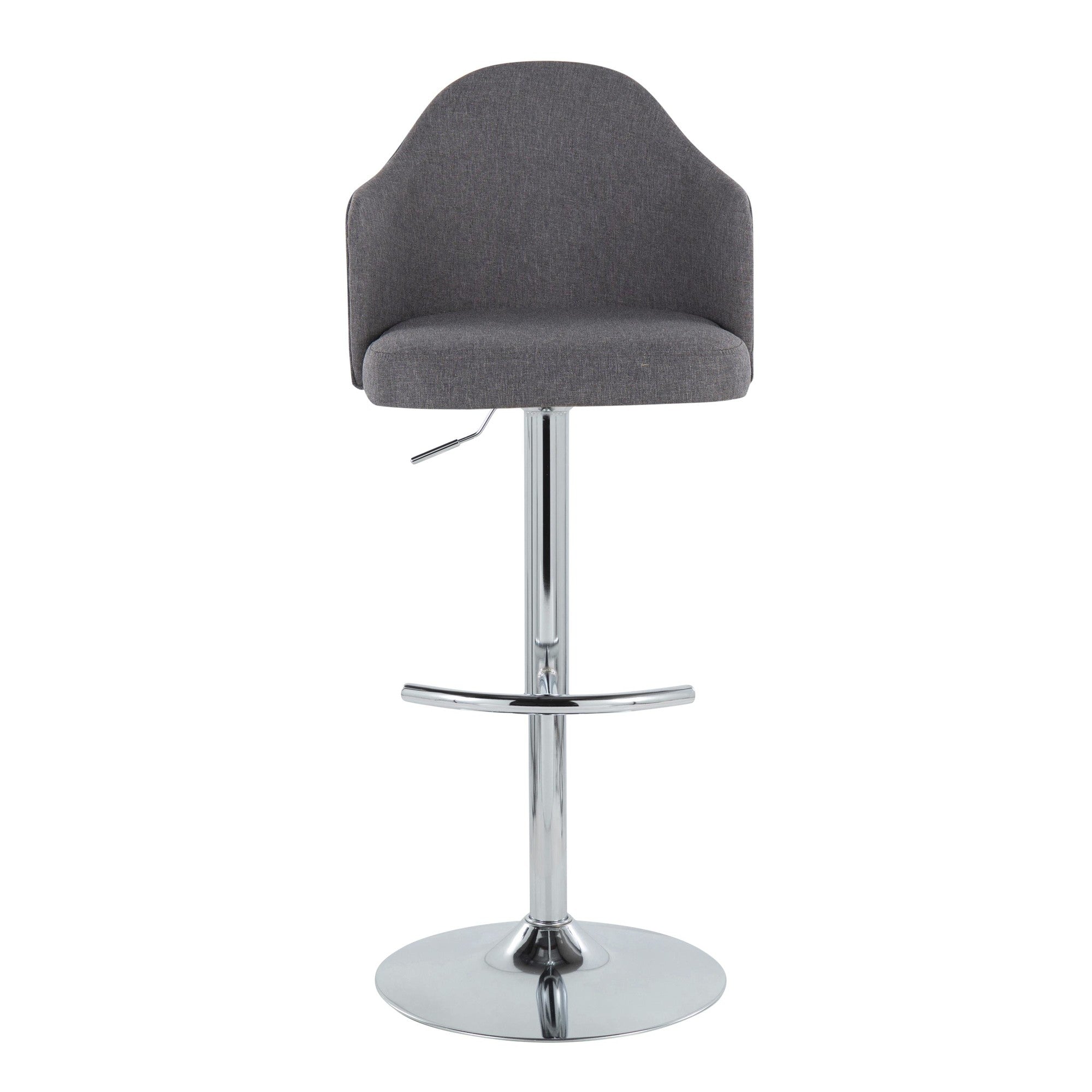 Ahoy Adjustable Barstool - Set of 2 - Chrome Metal, Grey Fabric