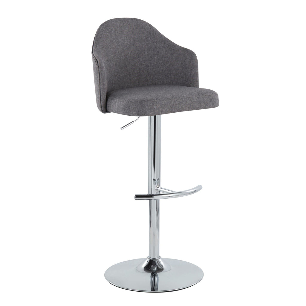 Ahoy Adjustable Barstool - Set of 2 - Chrome Metal, Grey Fabric