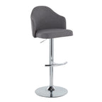 Ahoy Adjustable Barstool - Set of 2 - Chrome Metal, Grey Fabric