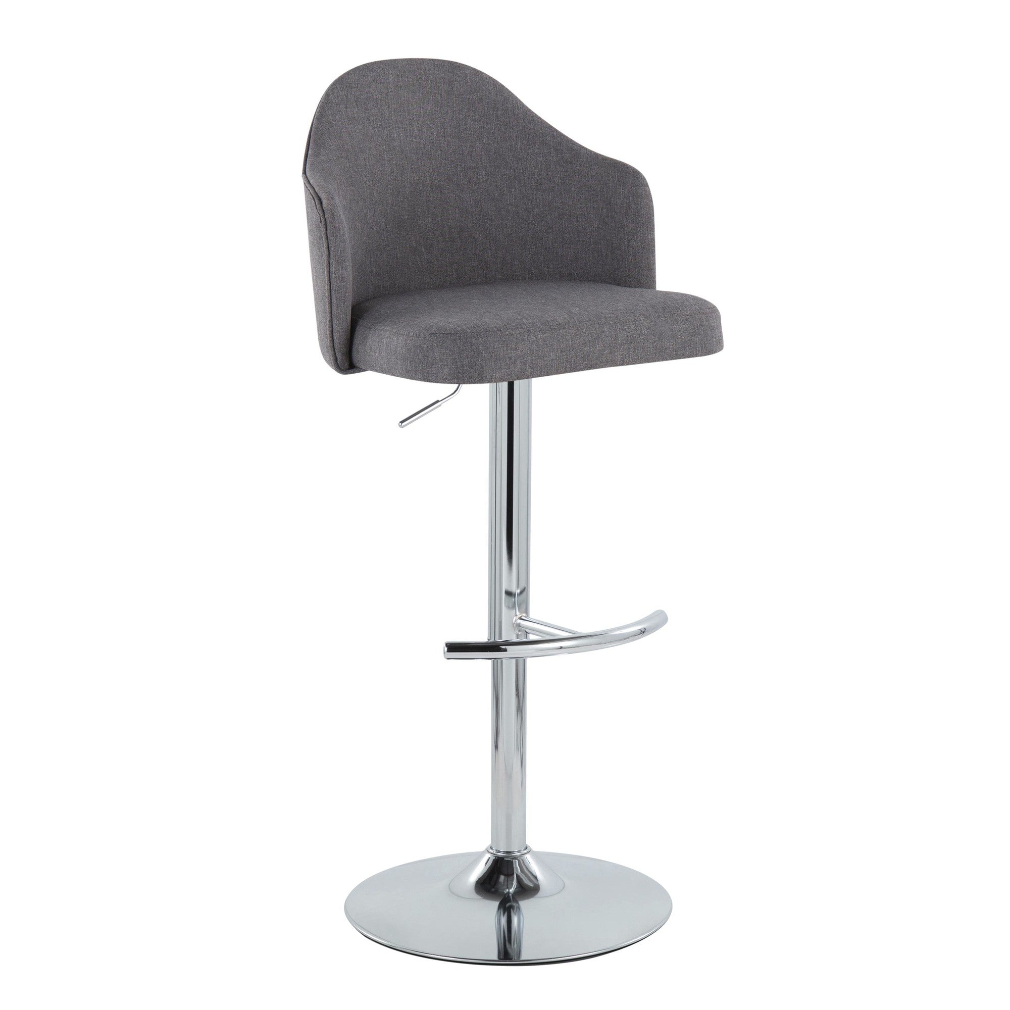 Ahoy Adjustable Barstool - Set of 2 - Chrome Metal, Grey Fabric