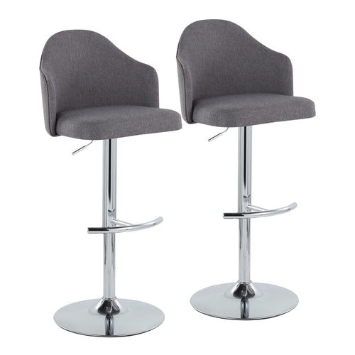 Ahoy Adjustable Barstool - Set of 2 - Chrome Metal, Grey Fabric
