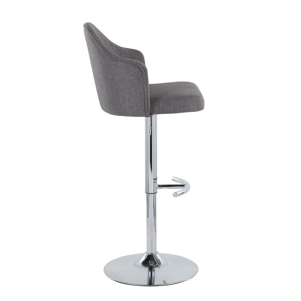 Ahoy Adjustable Barstool - Set of 2 - Chrome Metal, Grey Fabric