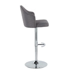 Ahoy Adjustable Barstool - Set of 2 - Chrome Metal, Grey Fabric