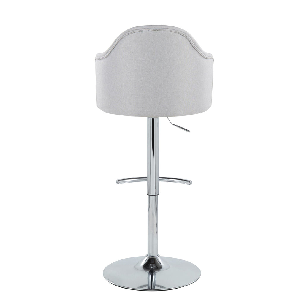 Ahoy Adjustable Barstool - Set of 2 - Chrome Metal, Light Grey Fabric