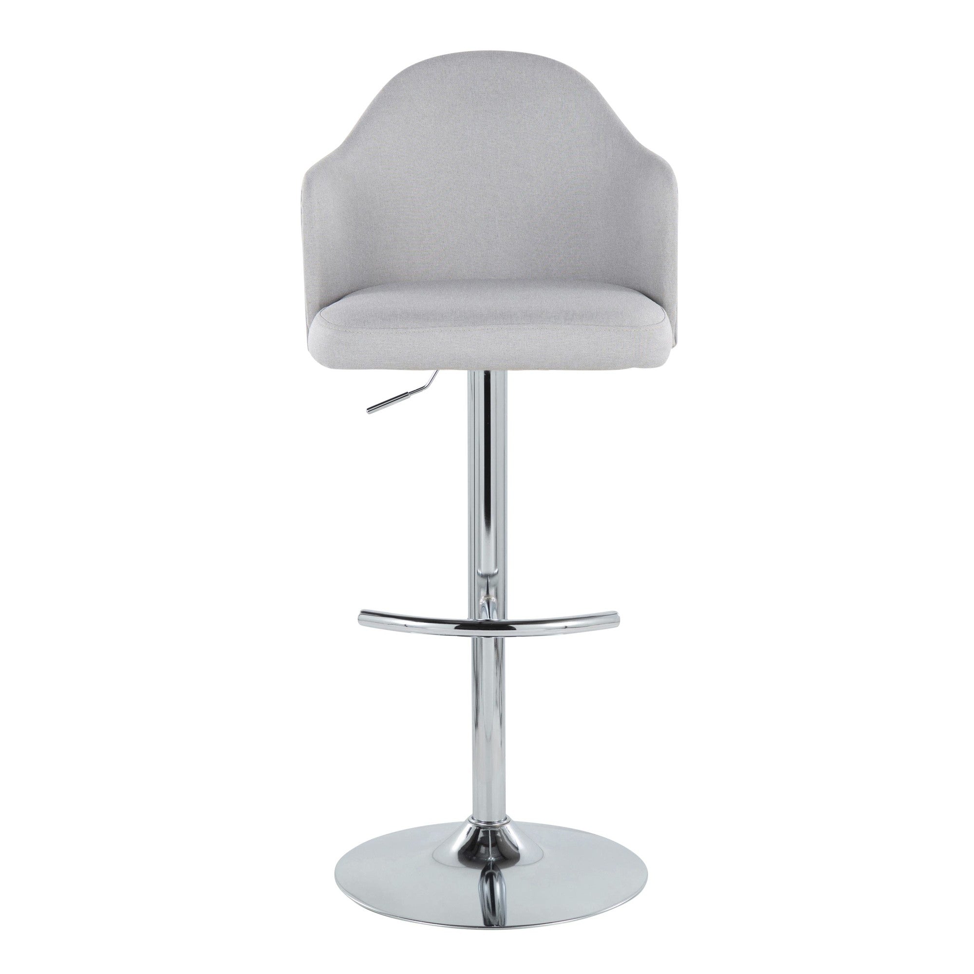 Ahoy Adjustable Barstool - Set of 2 - Chrome Metal, Light Grey Fabric