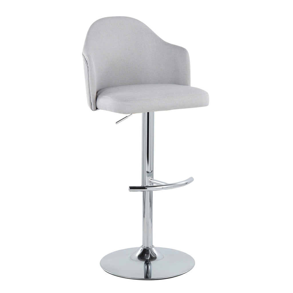 Ahoy Adjustable Barstool - Set of 2 - Chrome Metal, Light Grey Fabric