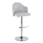 Ahoy Adjustable Barstool - Set of 2 - Chrome Metal, Light Grey Fabric