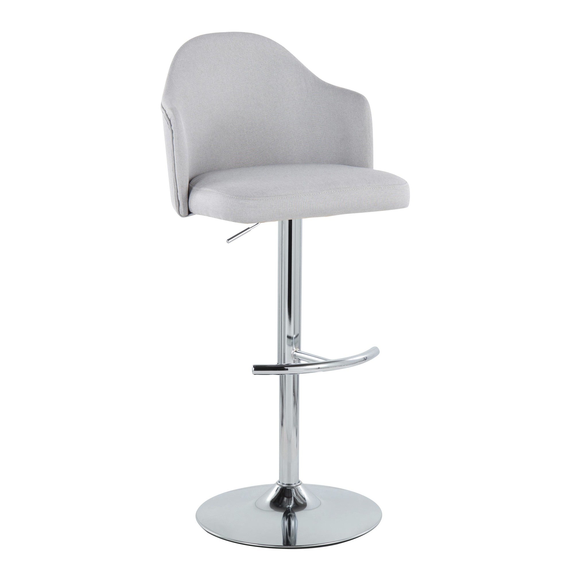 Ahoy Adjustable Barstool - Set of 2 - Chrome Metal, Light Grey Fabric