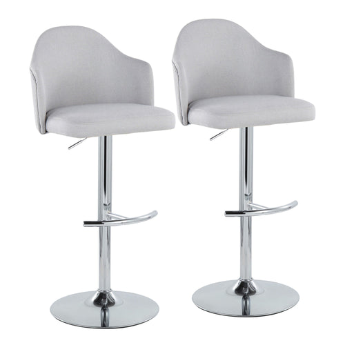 Ahoy Adjustable Barstool - Set of 2 - Chrome Metal, Light Grey Fabric