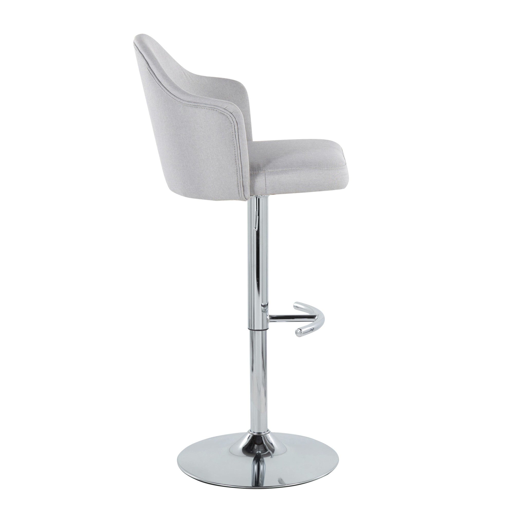 Ahoy Adjustable Barstool - Set of 2 - Chrome Metal, Light Grey Fabric