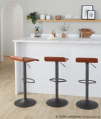 Ale Adjustable Barstool - Set of 2 - Antique Metal, Brown PU