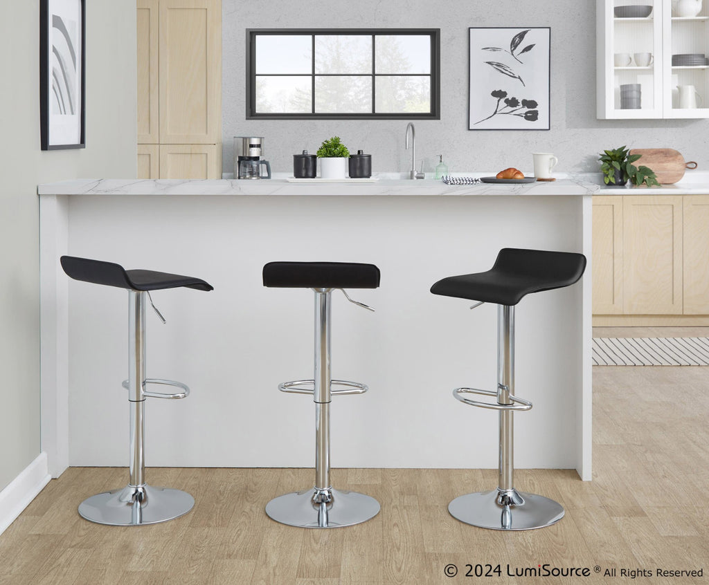 Ale Adjustable Barstool - Set of 2 - Chrome Metal, Black Pvc