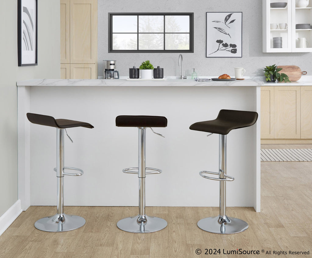 Ale Adjustable Barstool - Set of 2 - Chrome Metal, Brown Pvc