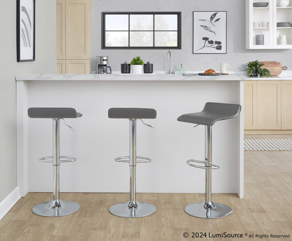 Ale Adjustable Barstool - Set of 2 - Chrome Metal, Grey Pvc