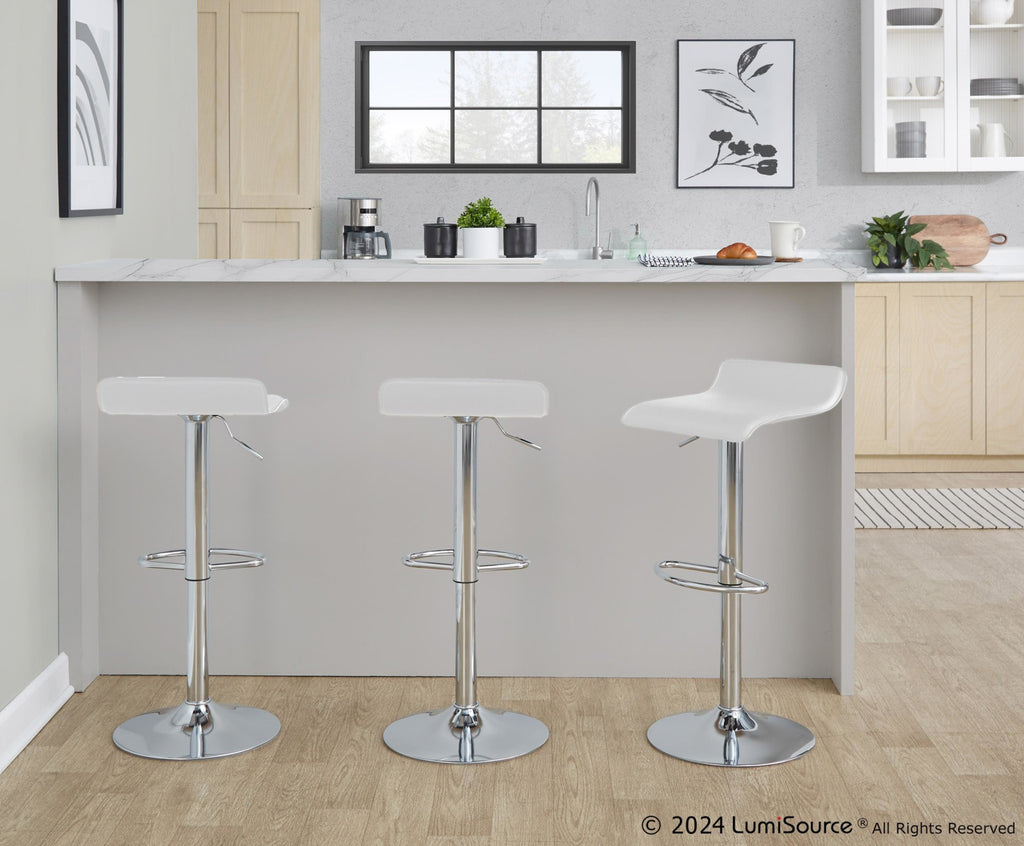 Ale Adjustable Barstool - Set of 2 - Chrome Metal, White Pvc