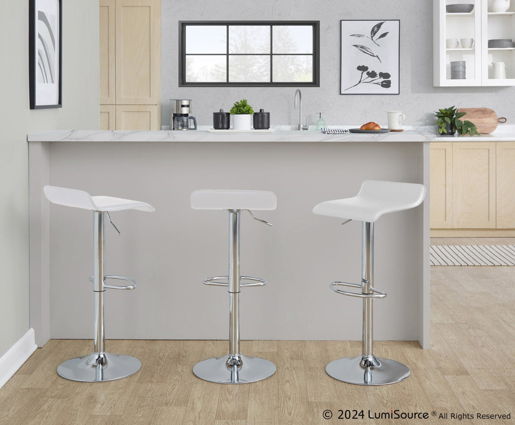 Ale Adjustable Barstool - Set of 2 - Chrome Metal, White Pvc