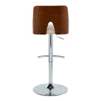 Ariana Adjustable Barstool - Set of 2 - Chrome Metal, Walnut Wood, Beige Fabric