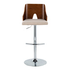 Ariana Adjustable Barstool - Set of 2 - Chrome Metal, Walnut Wood, Beige Fabric