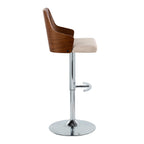 Ariana Adjustable Barstool - Set of 2 - Chrome Metal, Walnut Wood, Beige Fabric