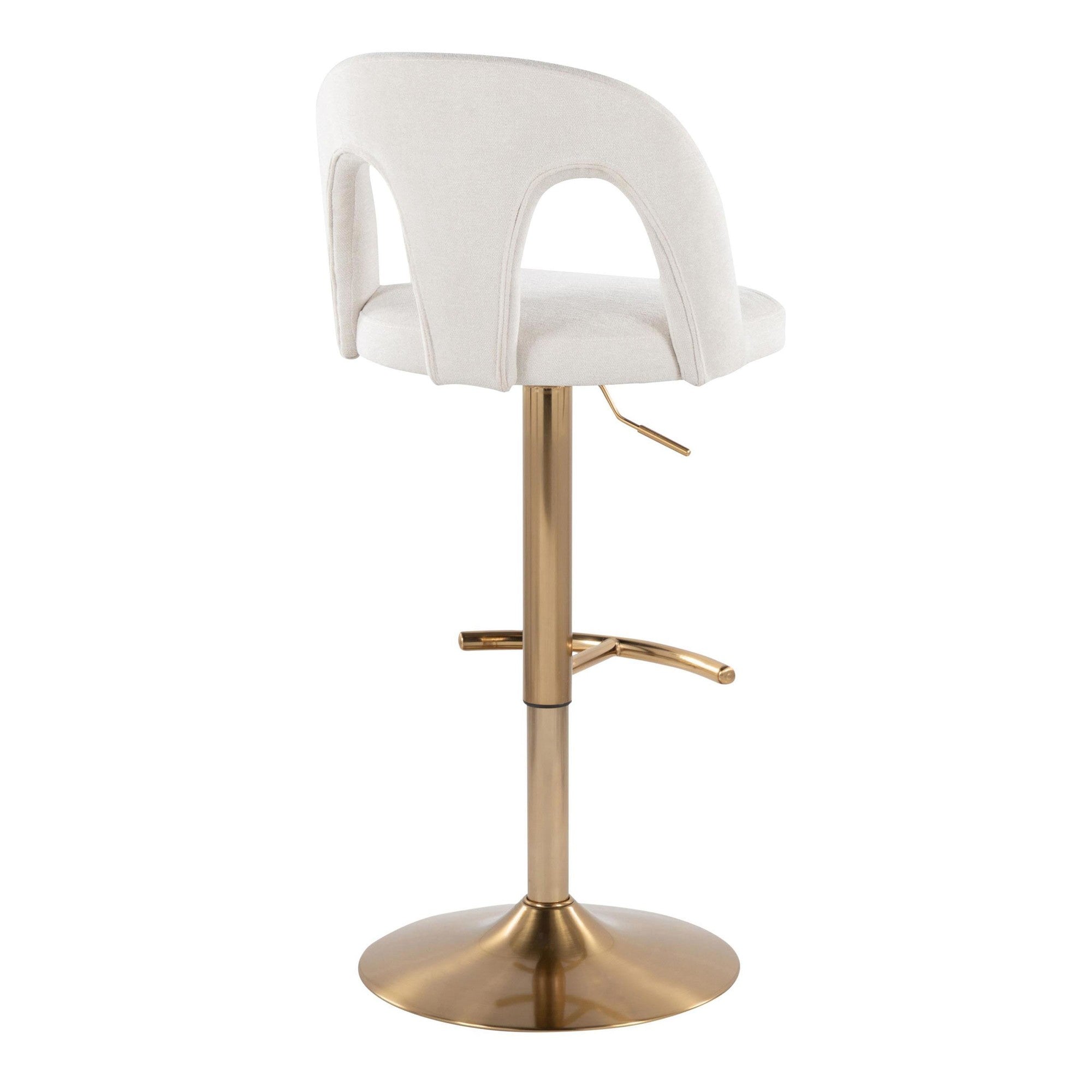 Ava Upholstered Adjustable Barstool - Set of 2 - Gold Metal, Snow White Fabric