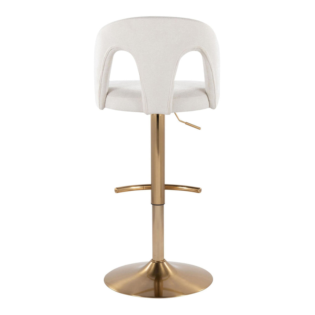 Ava Upholstered Adjustable Barstool - Set of 2 - Gold Metal, Snow White Fabric